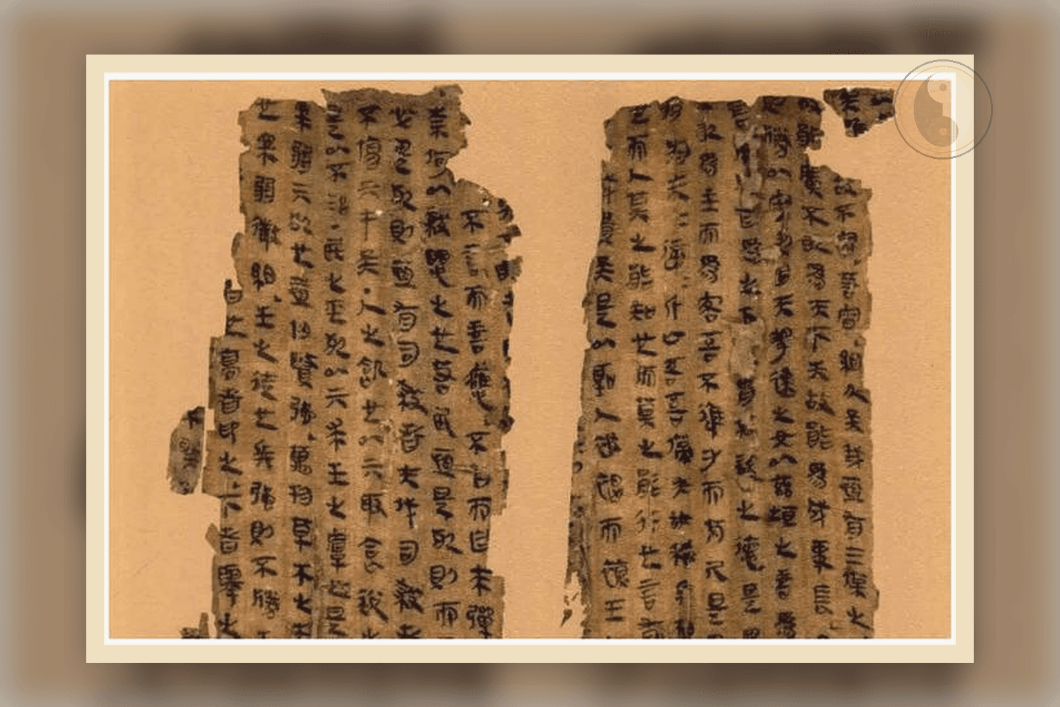 Mawangdui Tao Te Ching silk manuscript fragments arranged as an archival material study.